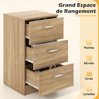 Bedside table with 3 drawers, side table, nightstand for box spring bed, 38 x 35 x 66 cm, natural