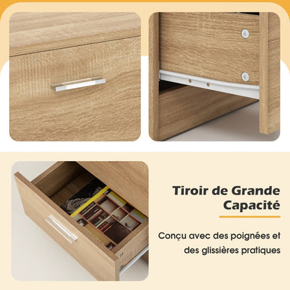 Bedside table with 3 drawers, side table, nightstand for box spring bed, 38 x 35 x 66 cm, natural