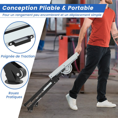 Folding Welding Table with 76 x 51 cm Tabletop and 2 Fixed Wheels-Black