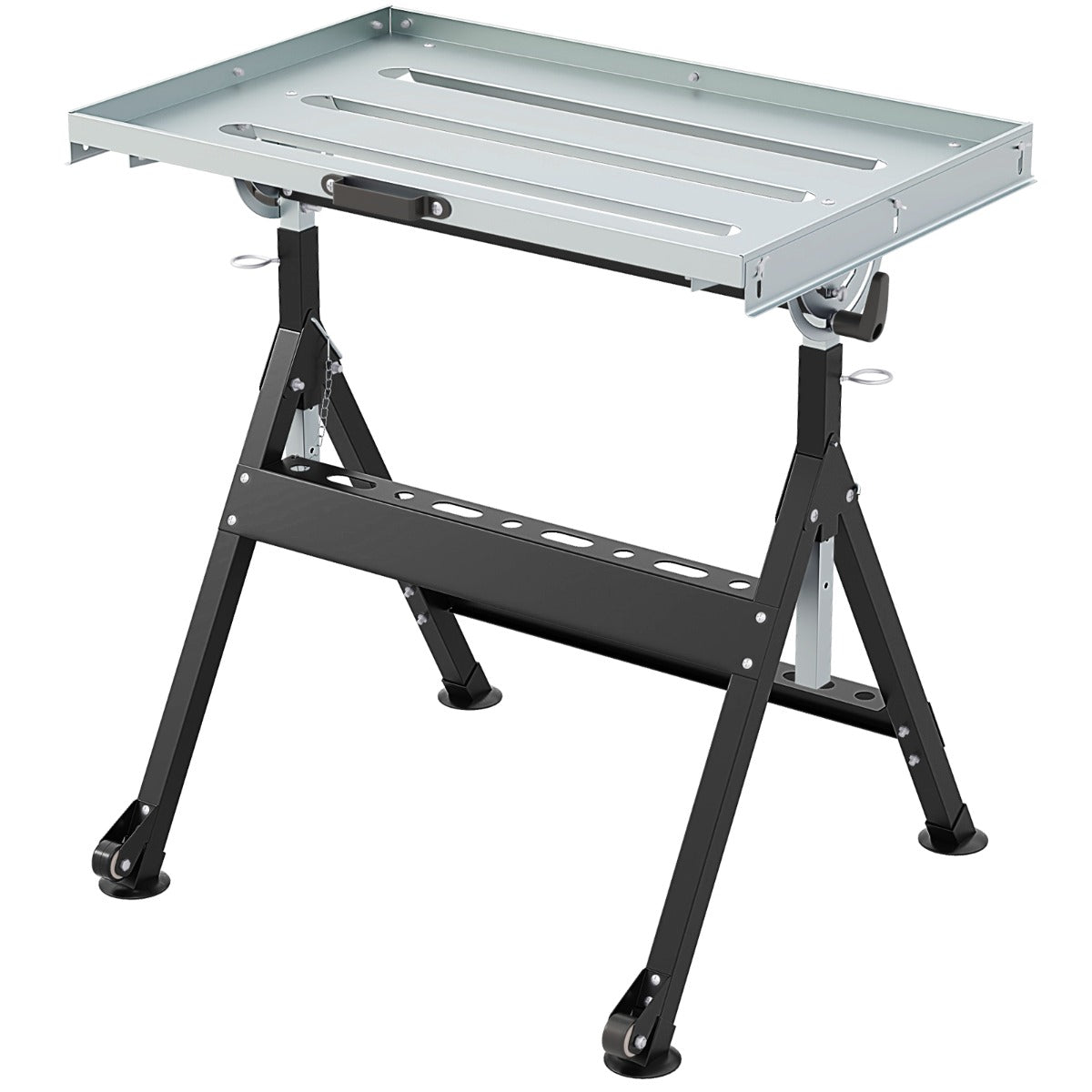 Folding Welding Table with 76 x 51 cm Tabletop and 2 Fixed Wheels-Black
