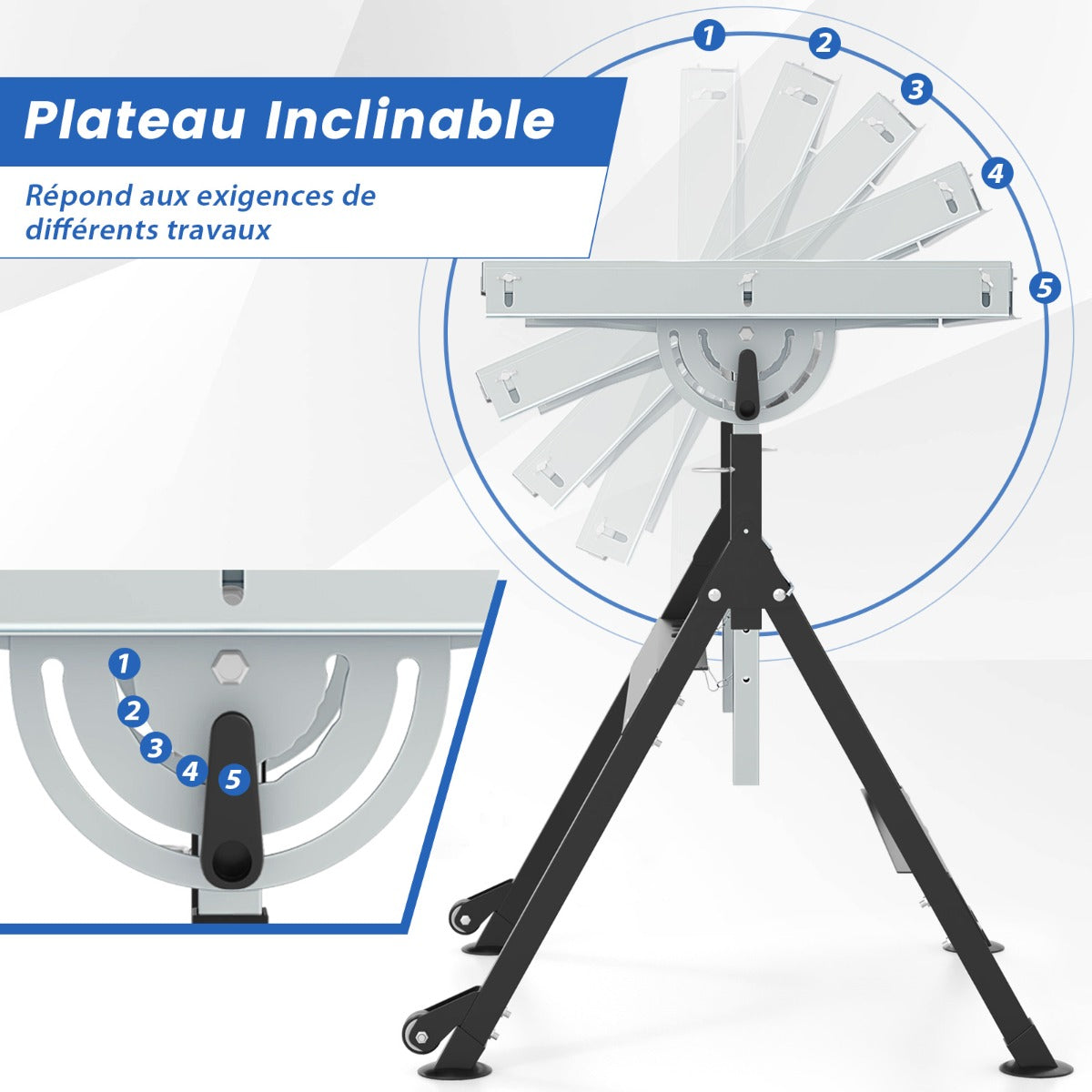 Folding Welding Table with 76 x 51 cm Tabletop and 2 Fixed Wheels-Black