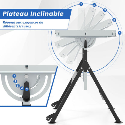Folding Welding Table with 76 x 51 cm Tabletop and 2 Fixed Wheels-Black