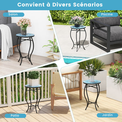 35 cm Round Patio End Table with Ceramic Tile Top