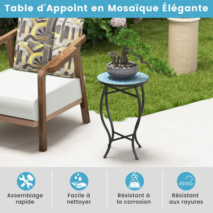 35 cm Round Patio End Table with Ceramic Tile Top