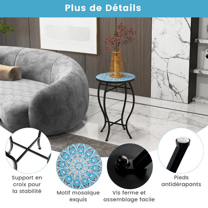 35 cm Round Patio End Table with Ceramic Tile Top