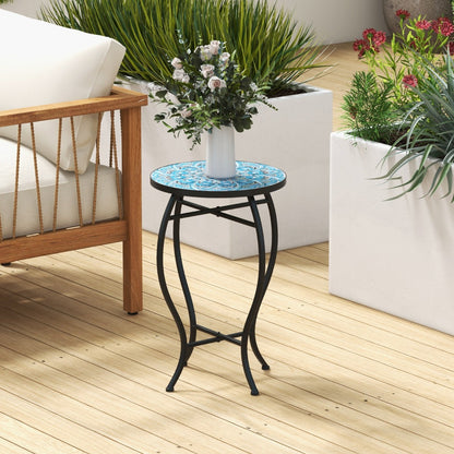 35 cm Round Patio End Table with Ceramic Tile Top