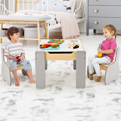 4-in-1 Wooden Kids Activity Table and Chair Set for Drawing & Studying