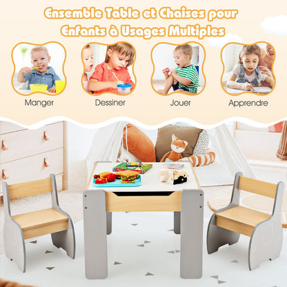 4-in-1 Wooden Kids Activity Table and Chair Set for Drawing & Studying