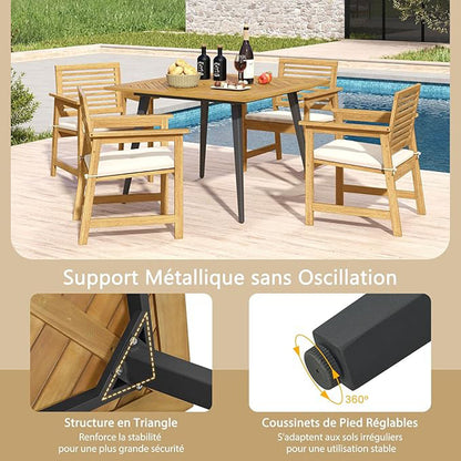 Garden table with umbrella hole Square patio table made of acacia wood for 4 people