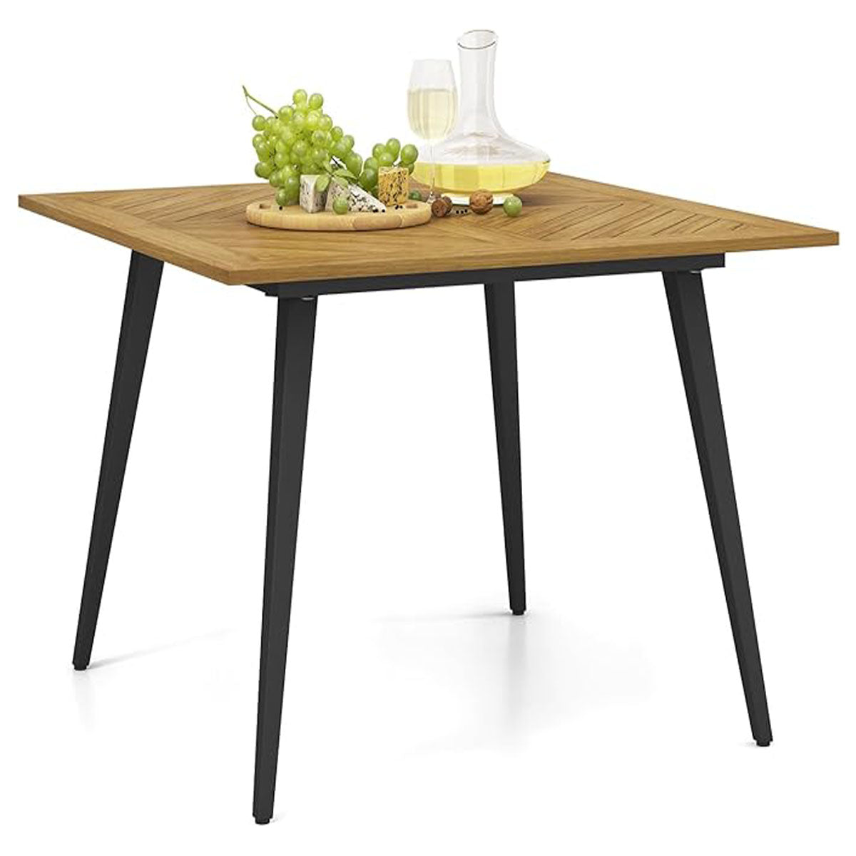 Garden table with umbrella hole Square patio table made of acacia wood for 4 people