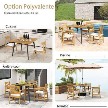 Garden table with umbrella hole Square patio table made of acacia wood for 4 people