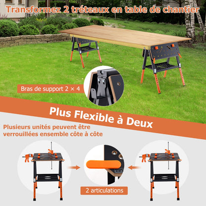 2-in-1 Folding Work Table and Sawhorse with 454 kg Max Load