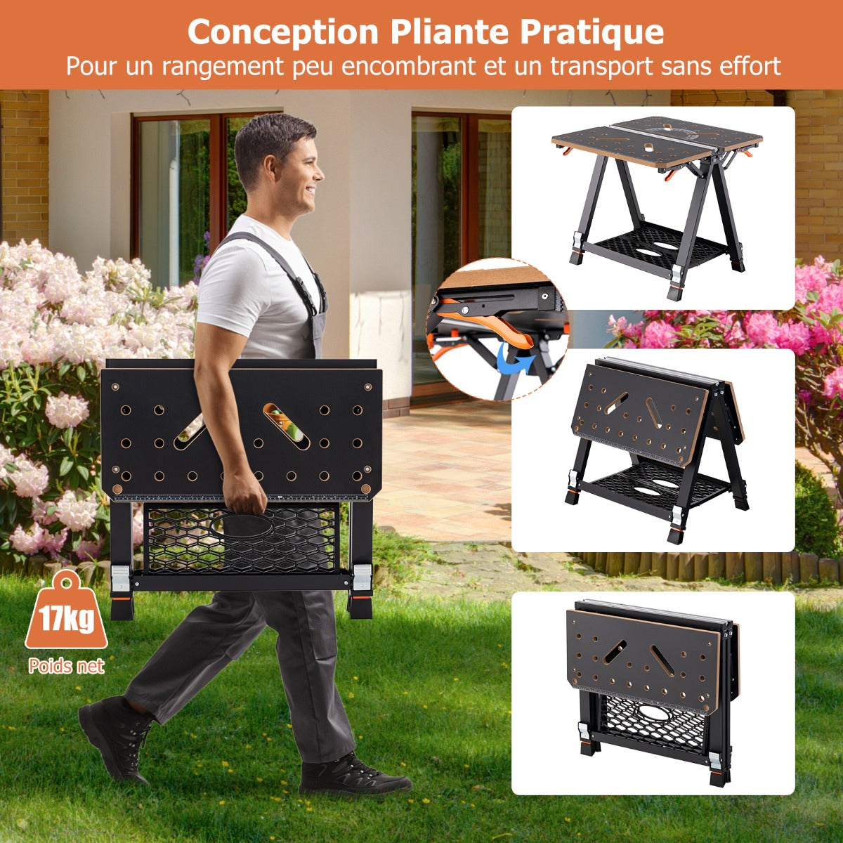 2-in-1 Folding Work Table and Sawhorse with 454 kg Max Load