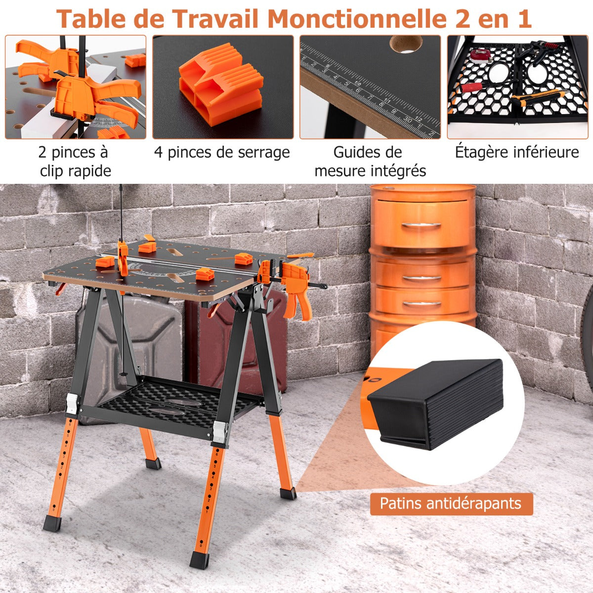 2-in-1 Folding Work Table and Sawhorse with 454 kg Max Load