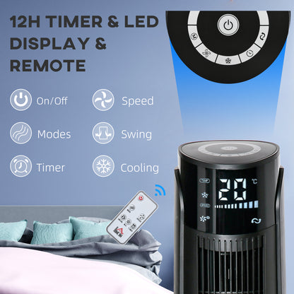HOMCOM Ice Cooling Tower Fan, Water Conditioner Evaporative Air Cooler Unit with 4 Modes, 3 Speed, Remote Control, Timer, Oscillating for Home Bedroom, Black