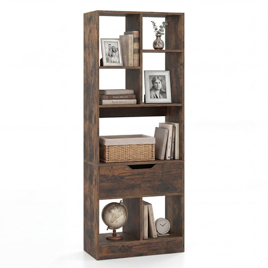 Tall Freestanding Bookshelf in Rustic Brown