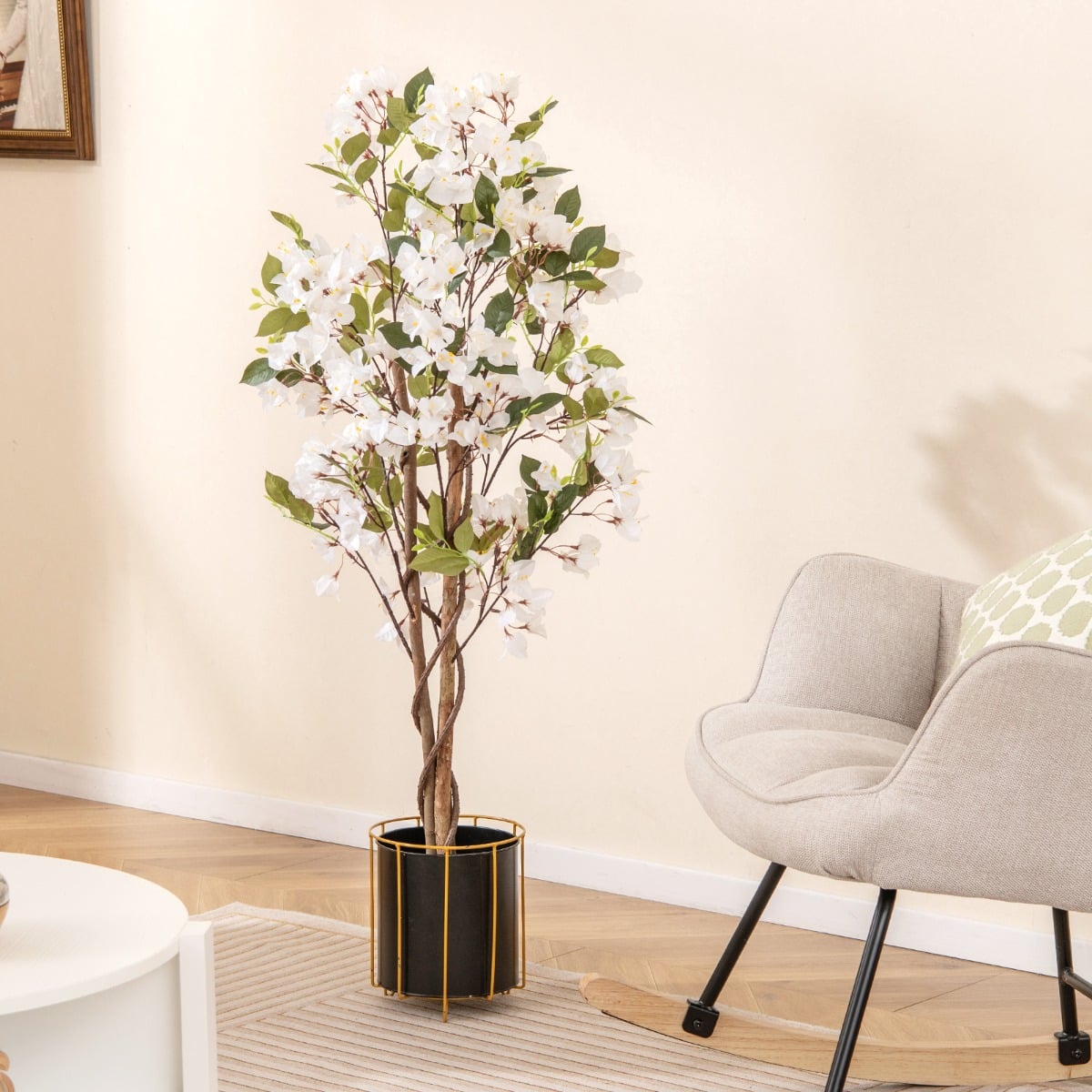 120 CM Tall Artificial Bougainvillea Tree with Blooming Flowers-White