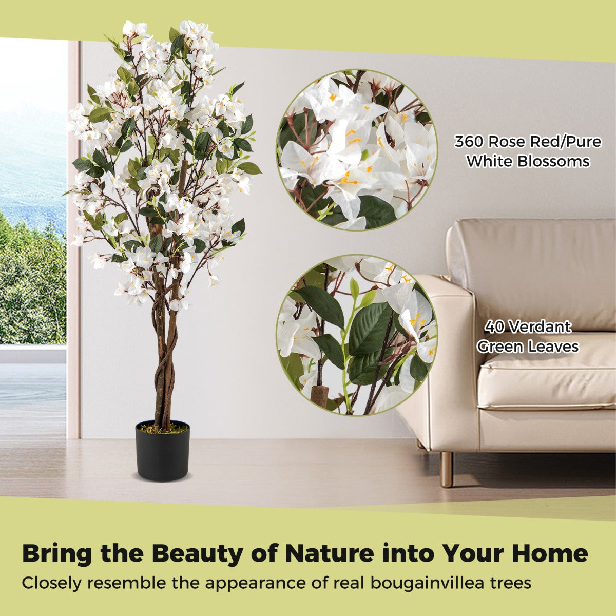 120 CM Tall Artificial Bougainvillea Tree with Blooming Flowers-White