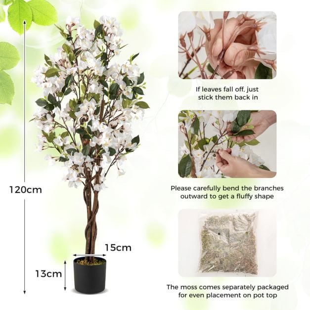 120 CM Tall Artificial Bougainvillea Tree with Blooming Flowers-White