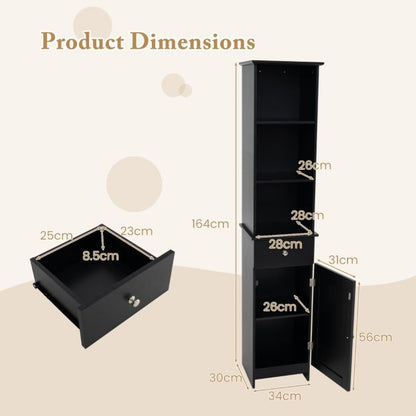 Tall Bathroom Cabinet with Adjustable Shelves-Black