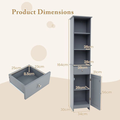 Tall Bathroom Cabinet with Adjustable Shelves-Grey