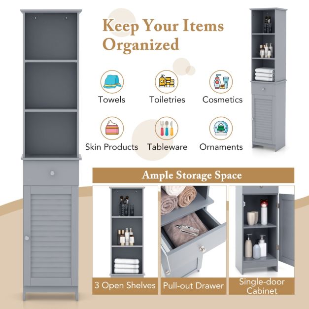 Tall Bathroom Cabinet with Adjustable Shelves-Grey