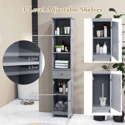 Tall Bathroom Cabinet with Adjustable Shelves-Grey