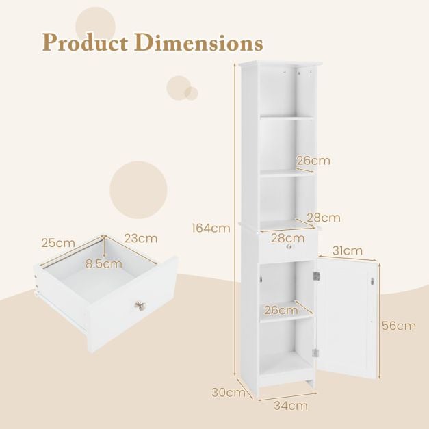 Tall Bathroom Cabinet with Adjustable Shelves-White