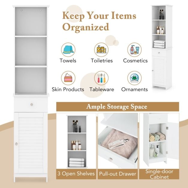 Tall Bathroom Cabinet with Adjustable Shelves-White