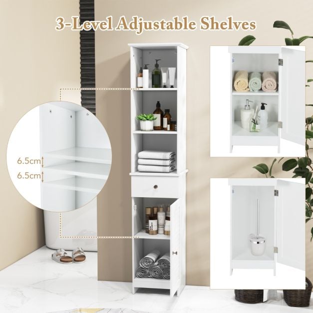 Tall Bathroom Cabinet with Adjustable Shelves-White