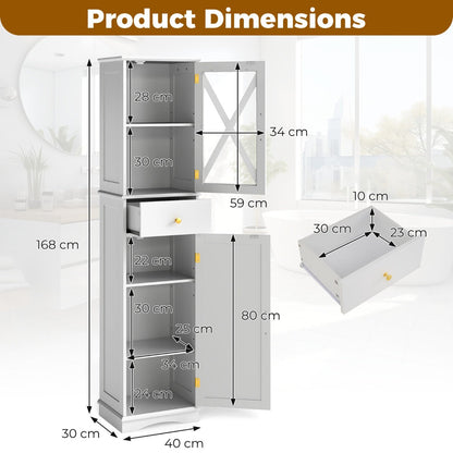 Tall Bathroom Cabinet with Drawer 2 Doors and 3 Adjustable Shelves-White