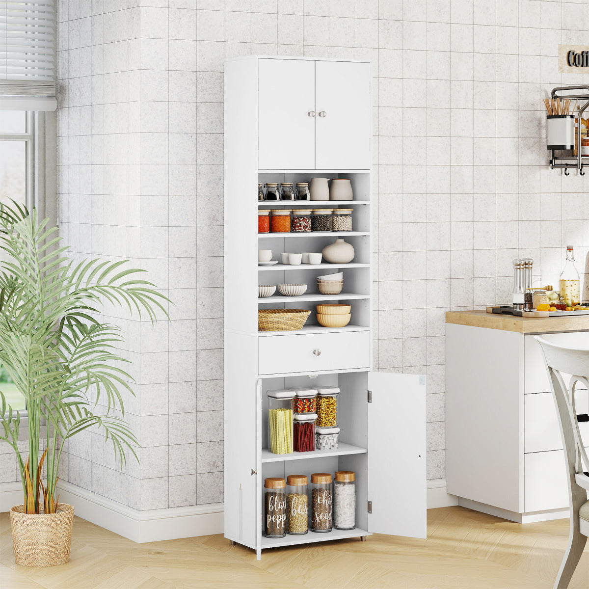 Tall Bathroom Storage Cabinet with Drawer and Adjustable Shelves-White