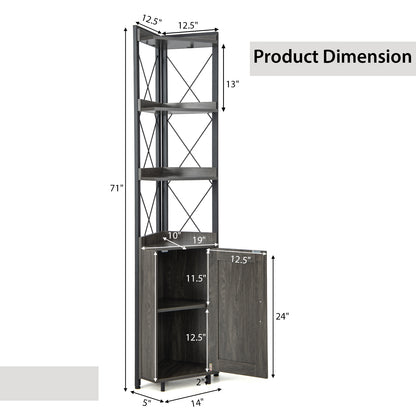 Tall Corner Storage Cabinet with 3-Tier Shelf and Enclosed Cabinet-Gray