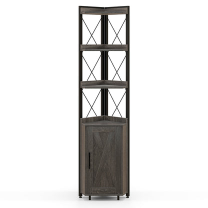 Tall Corner Storage Cabinet with 3-Tier Shelf and Enclosed Cabinet-Gray