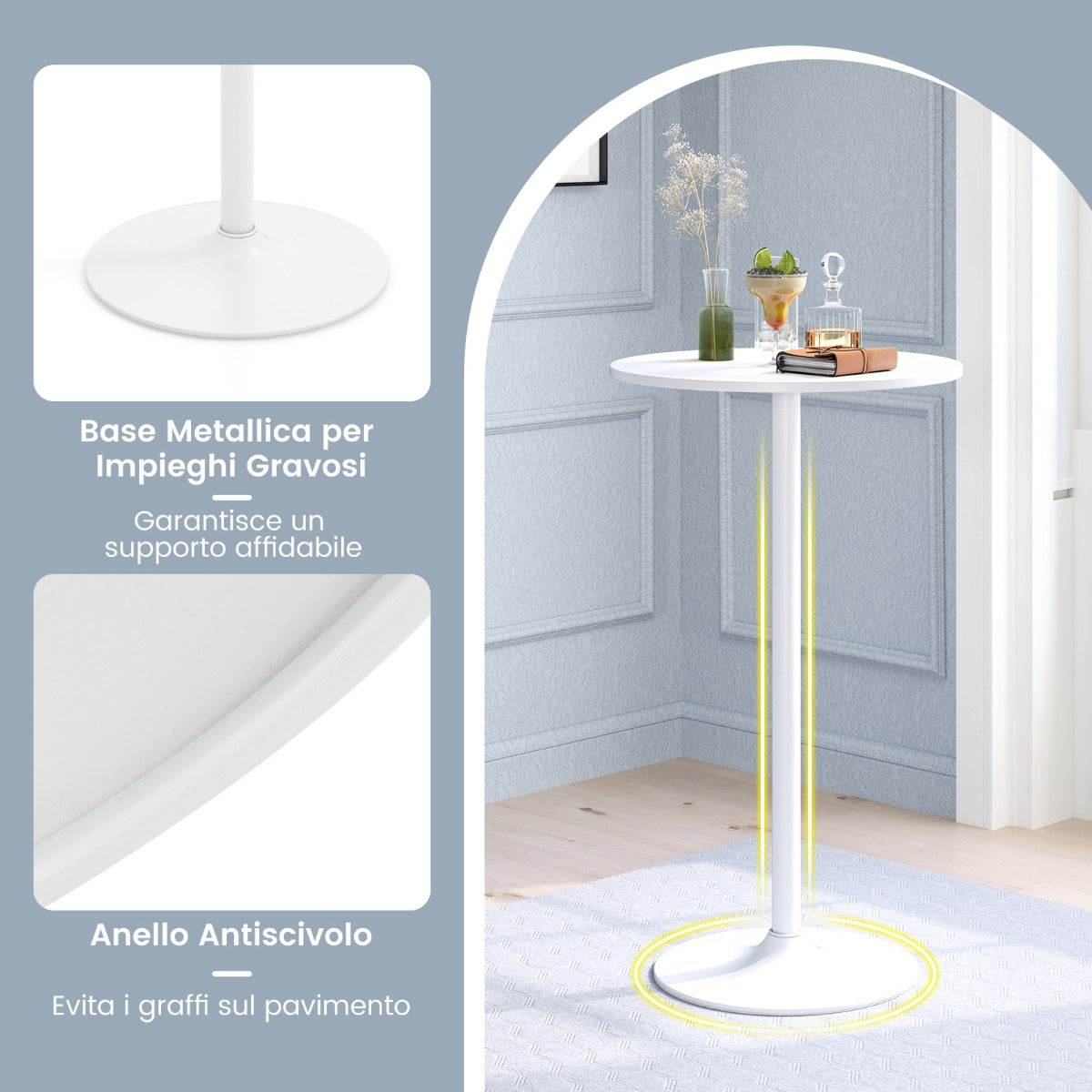 101.5cm Cocktail Table Converts to 56cm Coffee Table, 2-Piece Round Bistro Table in Elegant Powder Coat Finish White