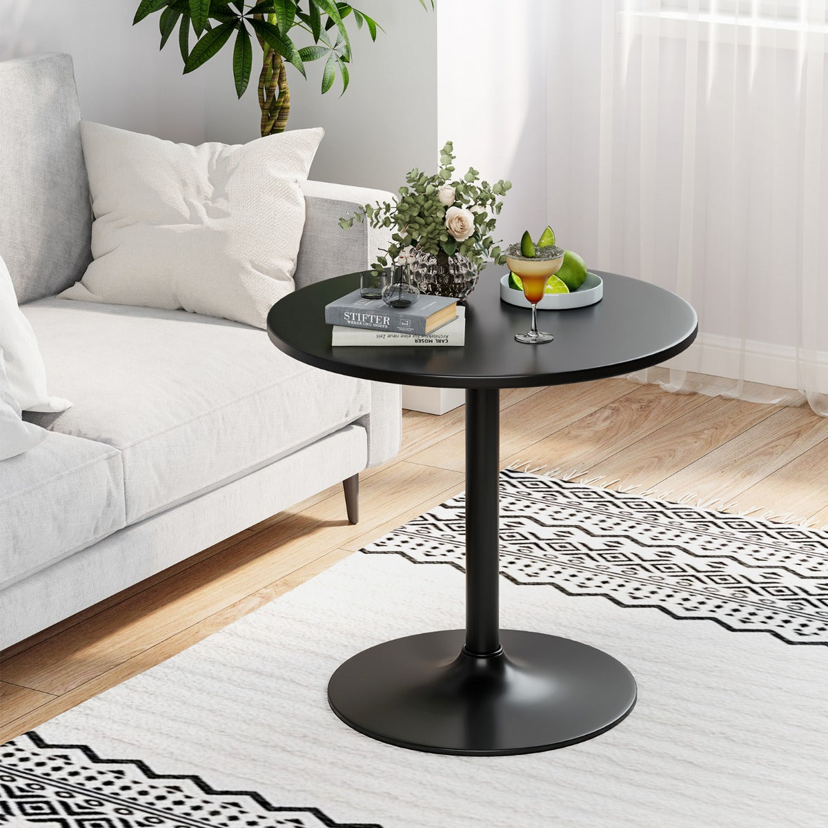 101.5cm Cocktail Table Converts to 56cm Coffee Table, 2-Piece Round Bistro Table in Elegant Powder Coated Black