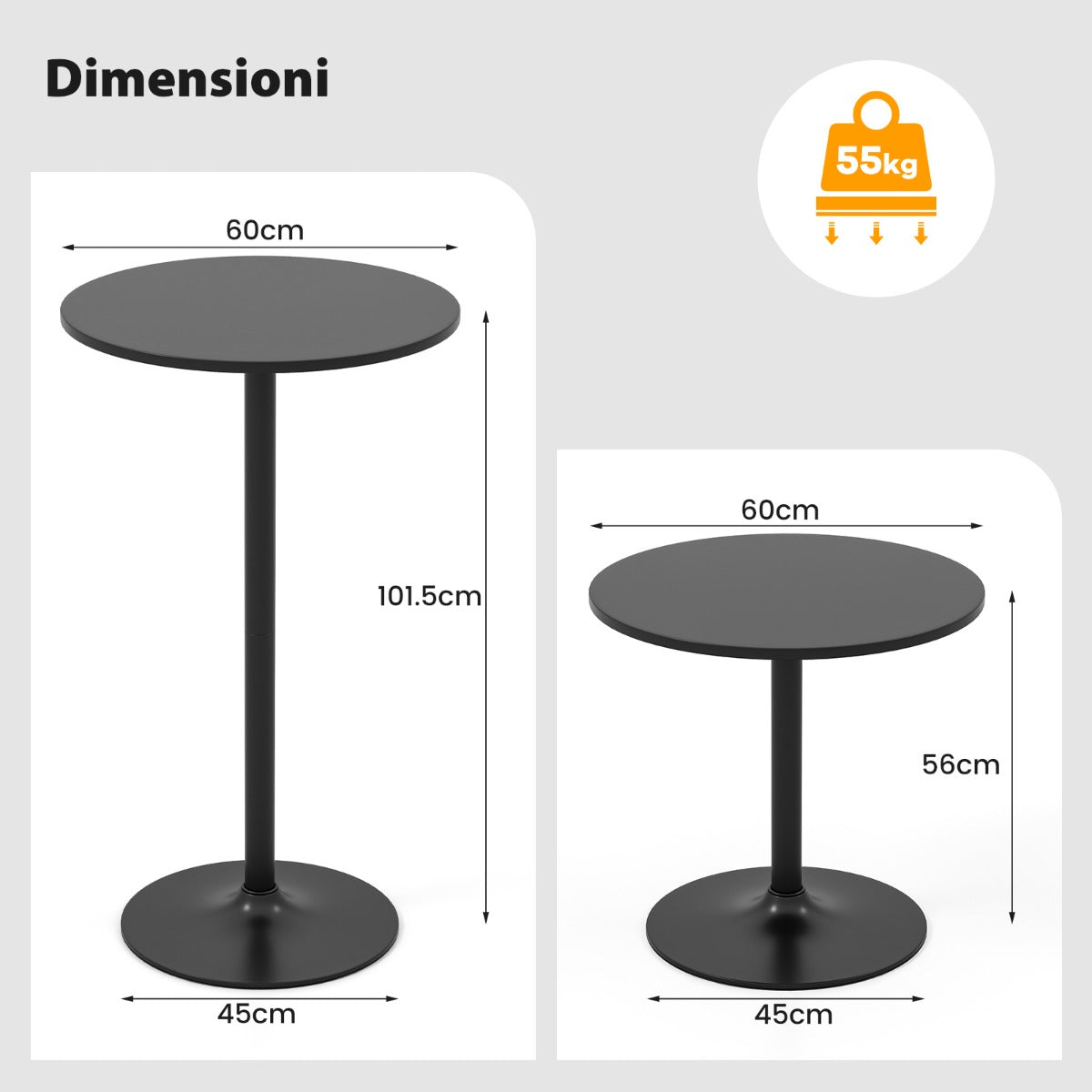 101.5cm Cocktail Table Converts to 56cm Coffee Table, 2-Piece Round Bistro Table in Elegant Powder Coated Black