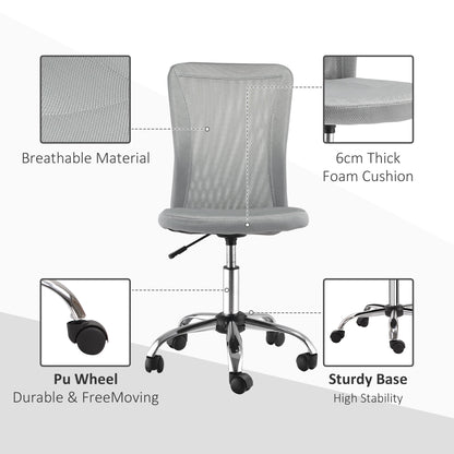 Vinsetto Office Chair, Armless Desk Chair, Adjustable Computer Swivel Chair with Rolling Wheels and Mesh Back for Home Work Study, Grey