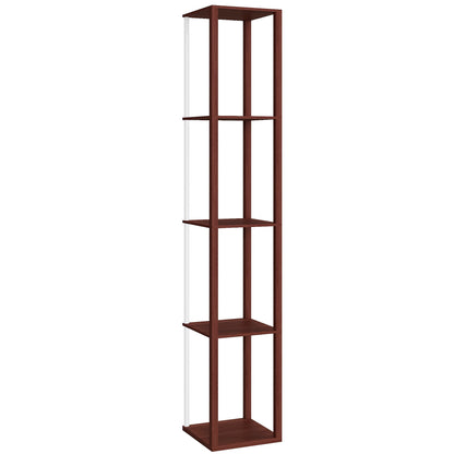 HOMCOM RGB LED Floor Lamp with Shelves, Modern Dimmable Standing Lamp with Remote Control, Adjustable Brightness & Speed for Living Room, Bedroom, Office, Brown