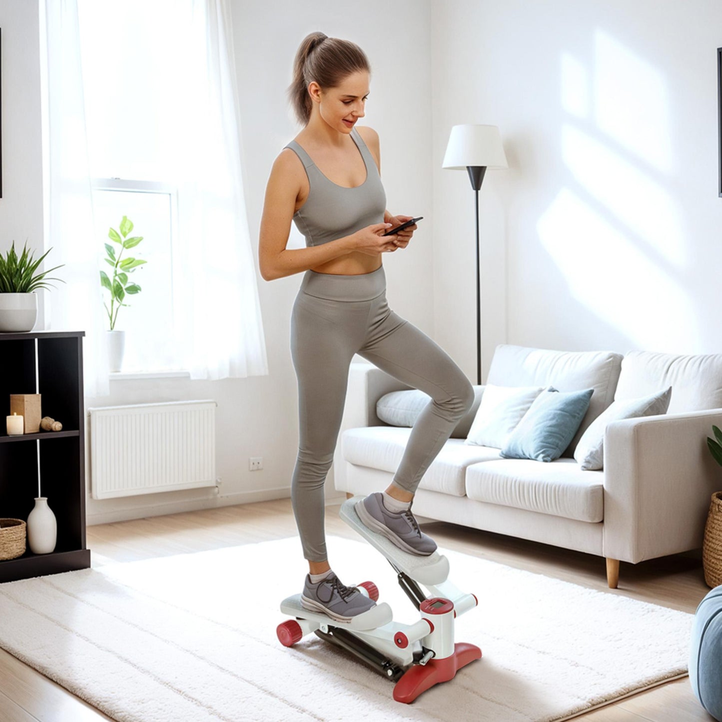 SPORTNOW Mini Stepper, Kompaktowy Stepper do ćwiczeń w domu z monitorem LCD i pedałami antypoślizgowymi, Szary