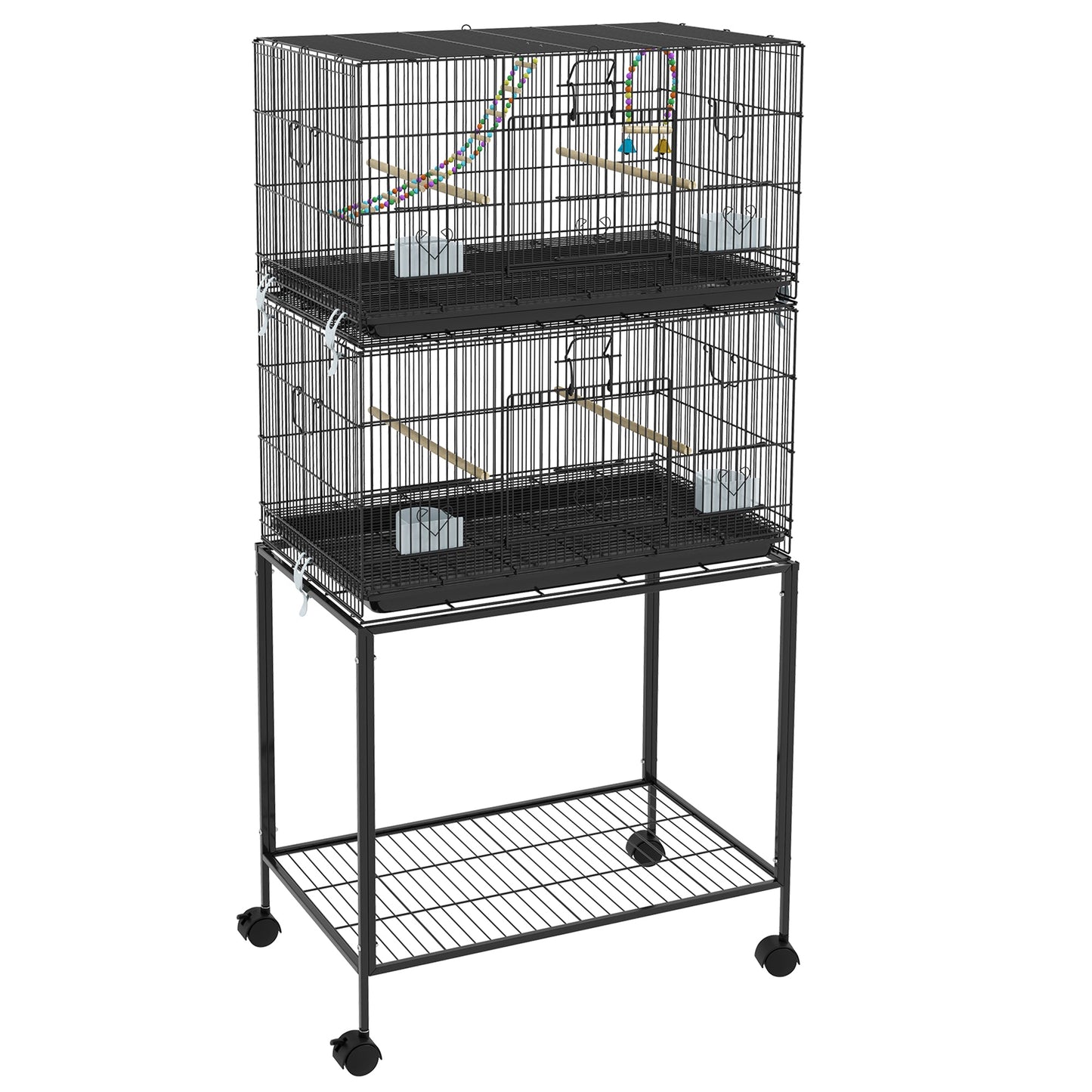 PawHut Two-Tier Bird Cage on Wheels, with Stand, for Small Birds