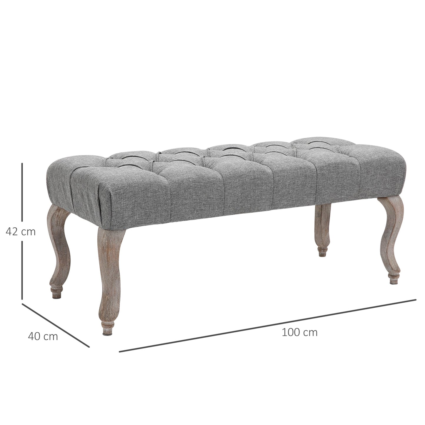 Retro Style Tufted Upholstered Accent Bench Window Seat Bed End Stool Fabric Ottoman for Living Room, Bedroom, Hallway