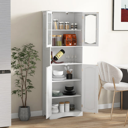 Tempered Glass Door Pantry Cabinet with 3-Position Adjustable Shelves-White