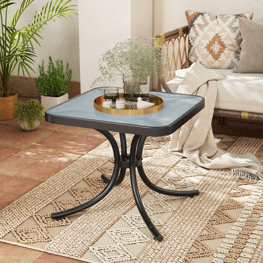 Tempered Glass Top Patio Table with Heavy-duty Metal Frame-Black