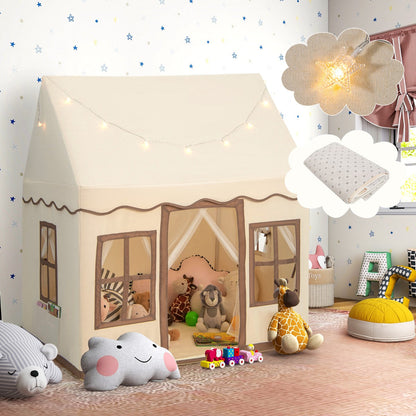 Toddler Large Playhouse with Star String Lights-Brown
