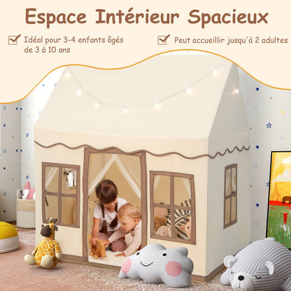 Toddler Large Playhouse with Star String Lights-Brown