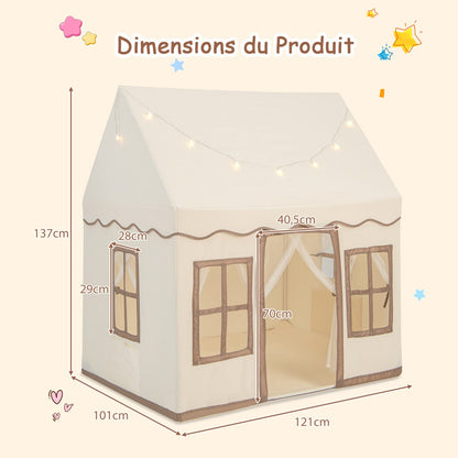Toddler Large Playhouse with Star String Lights-Brown