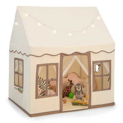 Toddler Large Playhouse with Star String Lights-Brown