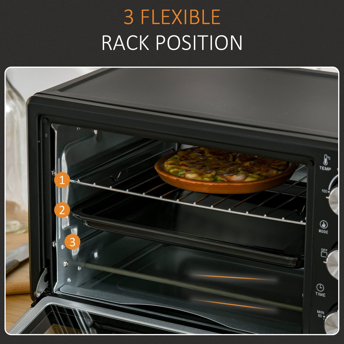 1400W Mini Oven, 21L Countertop Electric Grill, Toaster Oven with Adjustable Temperature, Timer, Baking Tray and Wire Rack,