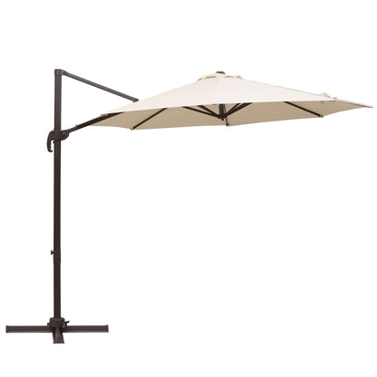 3 Metre Banana Parasol Hanging Cantilever Umbrella W/ Cross Base Hand Crank Aluminium Frame 360°Rotation Hand Crank-Beige